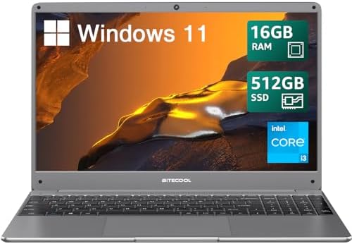 BiTECOOL 15.6" Windows 11 Laptop, Intel Core i3-5005U, 16GB RAM, 512GB SSD, FHD IPS Display, 2.4G/5G WiFi, BT5.0, RJ45, Type C, Webcam, Long Battery Life - for Work, Study, and Entertainment