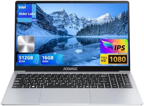 ACEMAGIC Laptop Computer,15.6 inch Windows 11 Laptop with Intel N95 Processor, 16GB DDR4,512GB SSD,1080P FHD Display, WiFi, BT5.0, USB3.2, Type_C,Metal Shell,38WH Battery